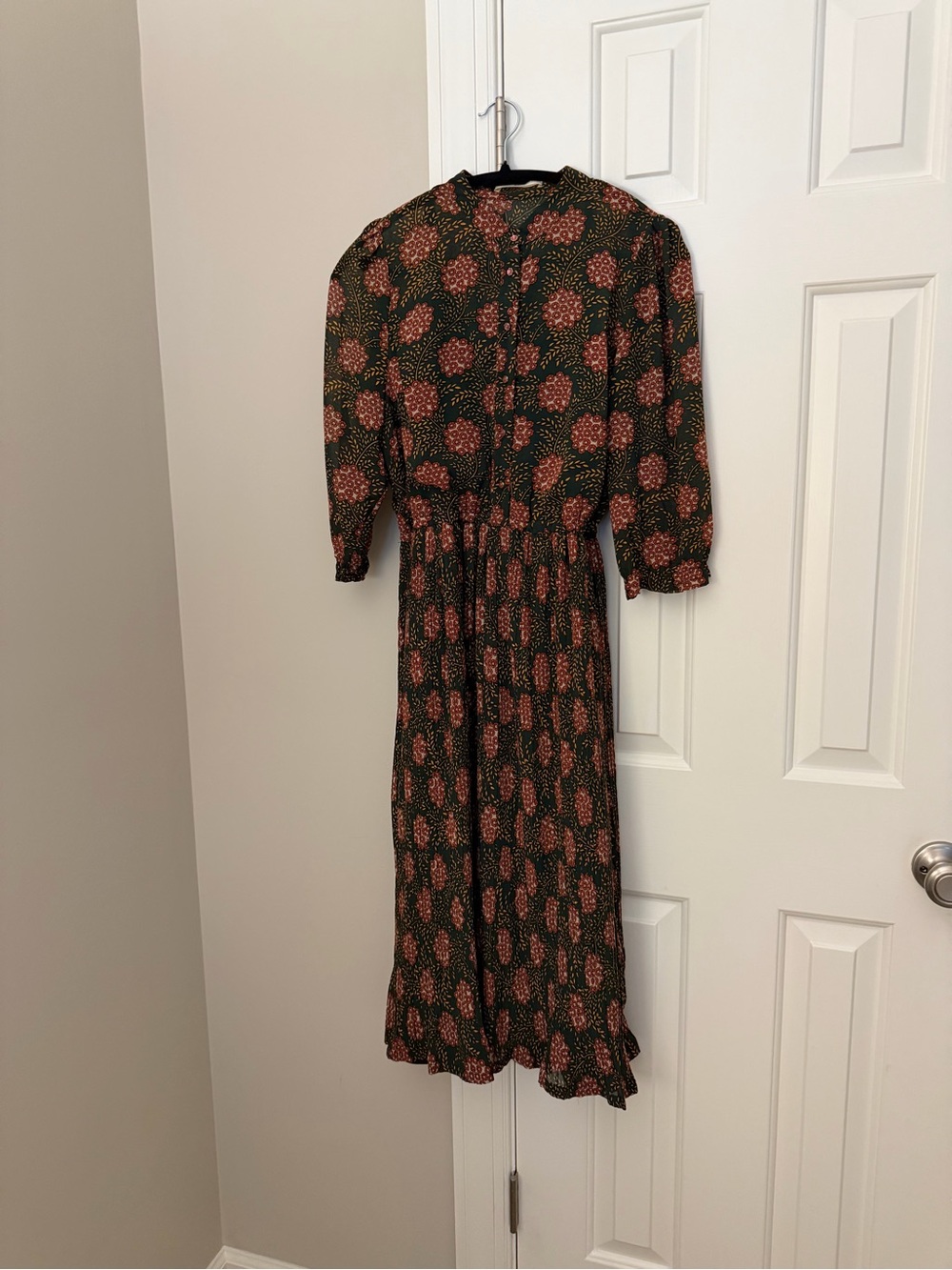 eshakti Olive Green Midi Dress with Rust Floral Print - Picture 2 of 4